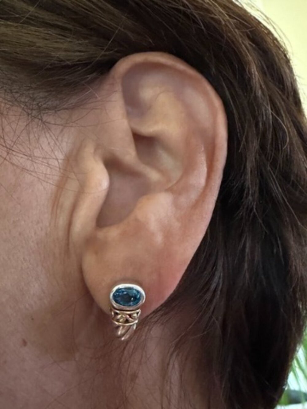 Vintage 925 Sterling Silver & 14K Gold Blue Topaz Drop Earrings - Picture 10 of 12